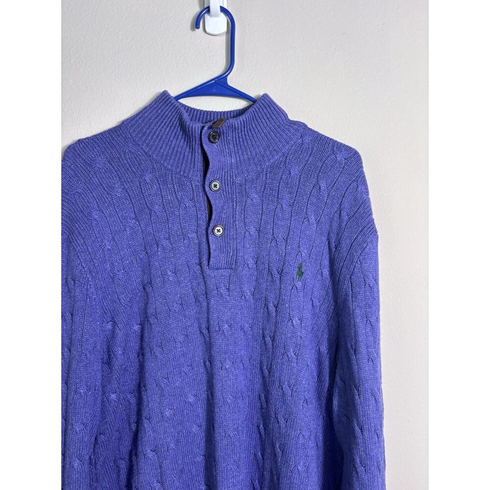 Polo Ralph Lauren Men's Silk Cable Knit Sweater XL Pullover Button Up Purple - Picture 3 of 9